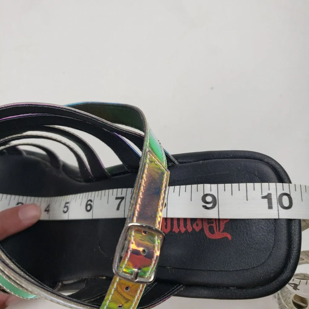 Demonia Womens 9 Holographic Iridescent Multi Strap Platform Wedge Sandal Gothic